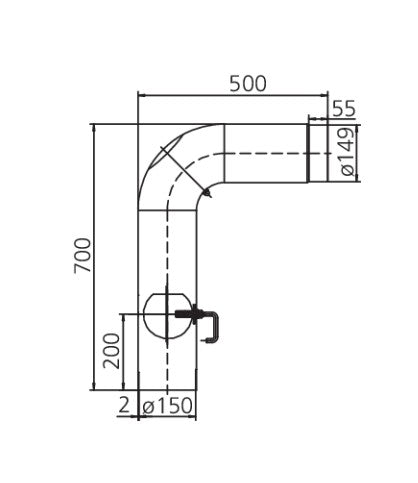 Rundbogen 90° lang, mit Tür, schwarz-metallic (UHT), , Ø 150 mm